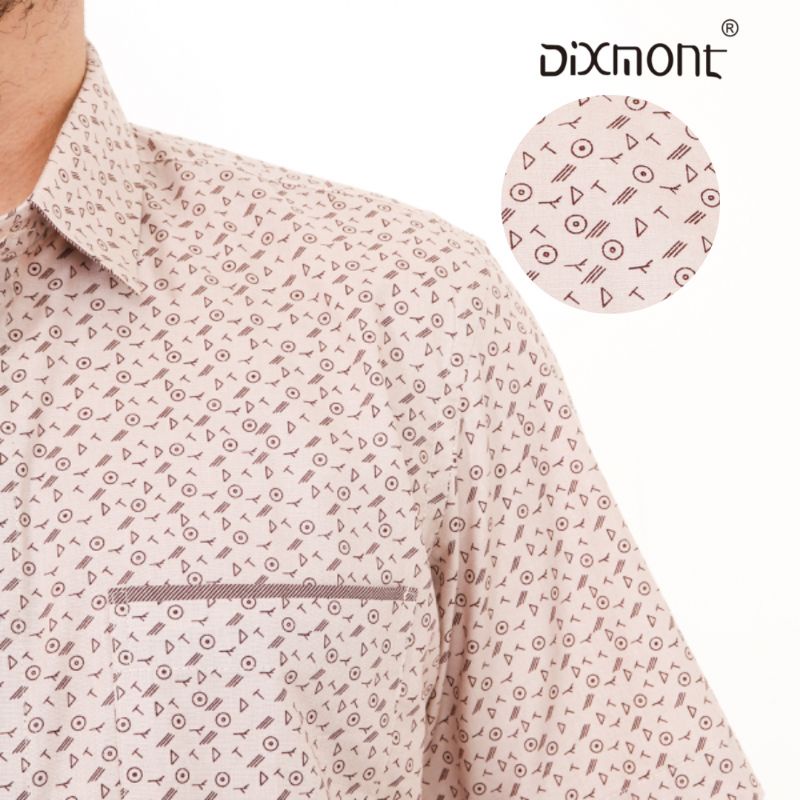 Dixmont Kemeja Pria Basic Formal Motif Lengan Pendek Hem MS00522