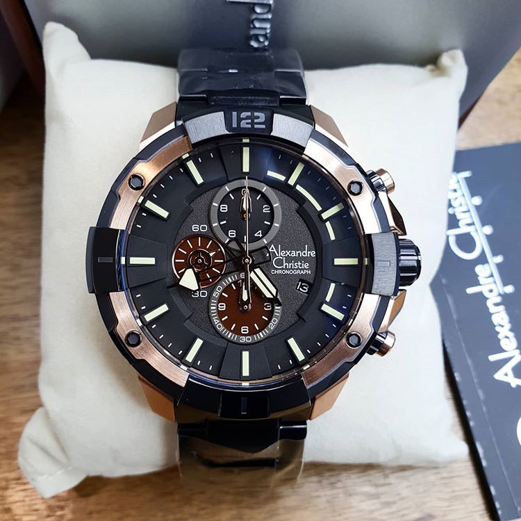 Alexandre Christie AC6551 Original Jam Tangan Pria Black Rose Gold