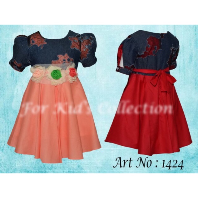 Dress Fashion Casual Anak Perempuan Denim Destroy Kombinasi Katun Jepang