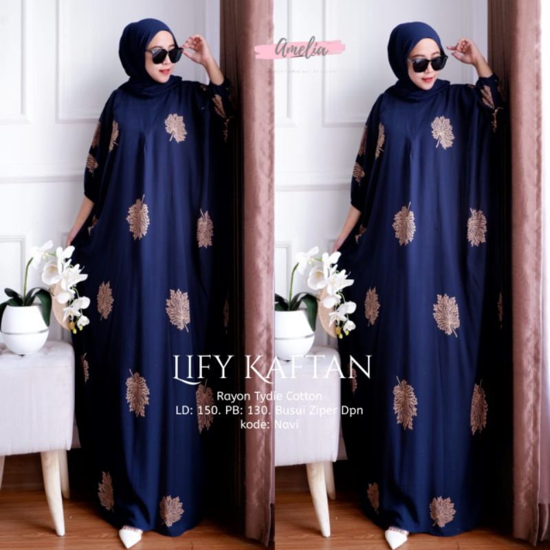 Kaftan Lify - Kaftan Wanita Jumbo Katun Rayon Batik Premium Busui Daster Gamis Batik Bigsize Fashion Muslim Kekinian LD 150 cm