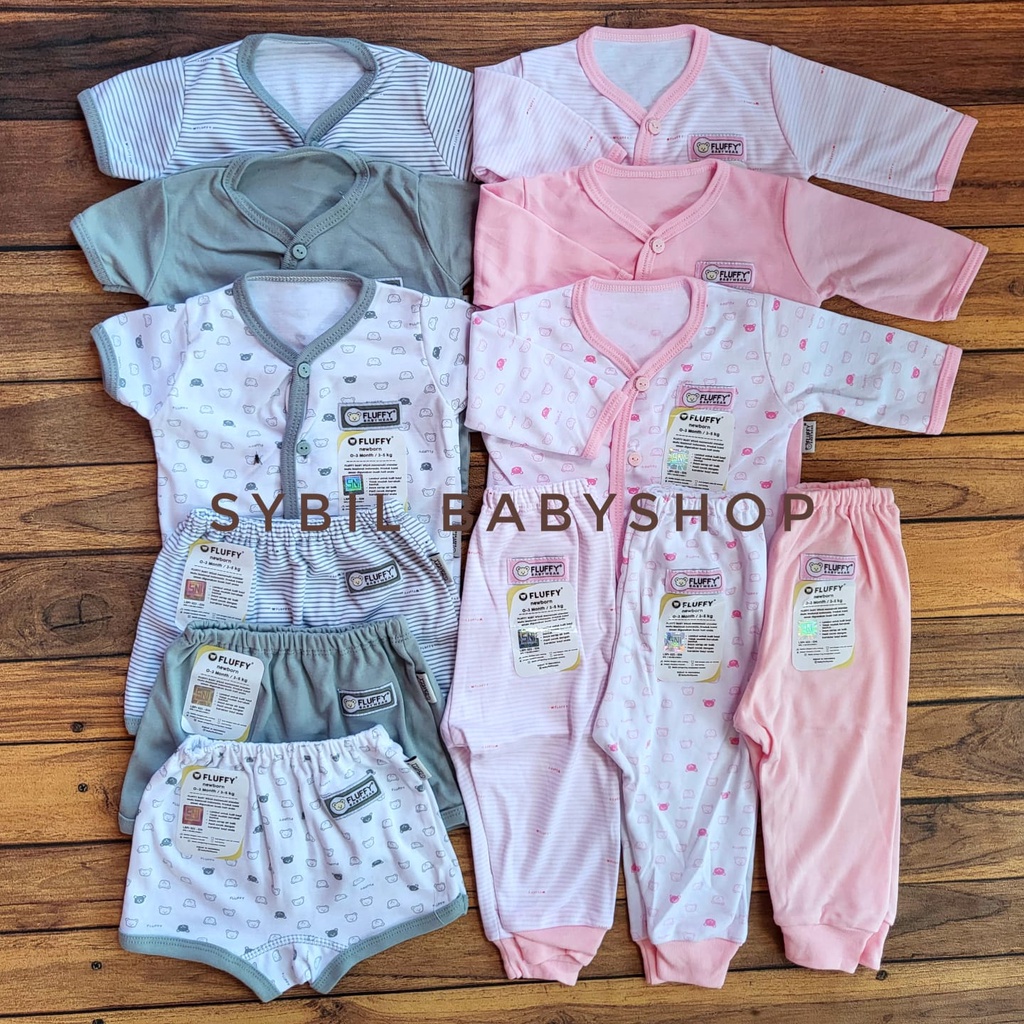 FLUFFY Paket Original Lengkap Baju Bayi (0-3 Bln) Perlengkapan Baru Lahir & Kado Bayi SNI-ECO FLF GREY-PNK BIS