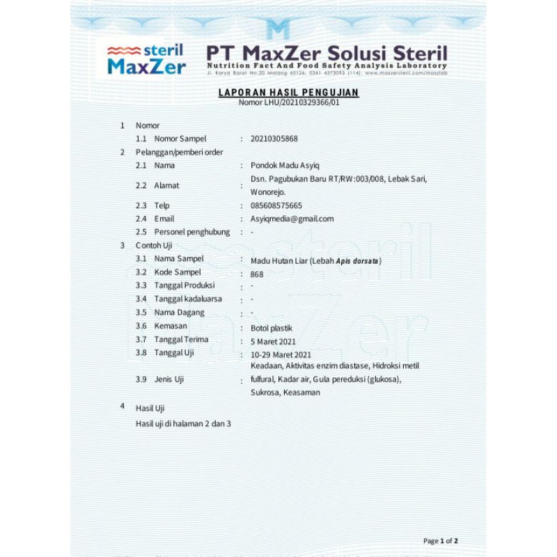 

Maknyuss1 Madu Asli Murni Liar Hutan Apis Dorsata Uji Lab.