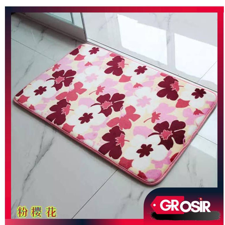 Grosir - H8014 Keset Kaki Bunga Bunga Anti Slip Bahan Memory Foam Menyerap Kualitas Bagus