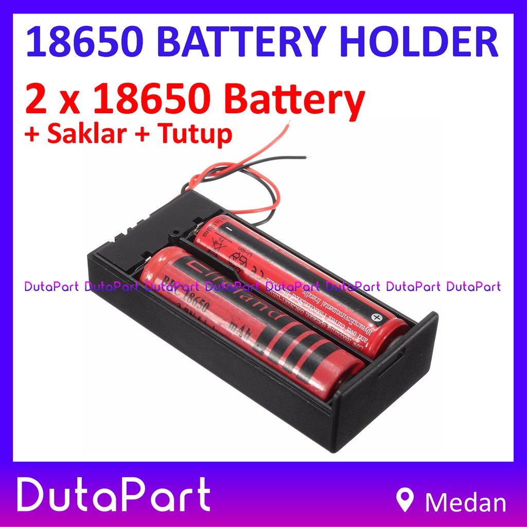 Battery Holder 2 x 18650 Kotak Case Box Baterai Batere + Saklar + Tutup