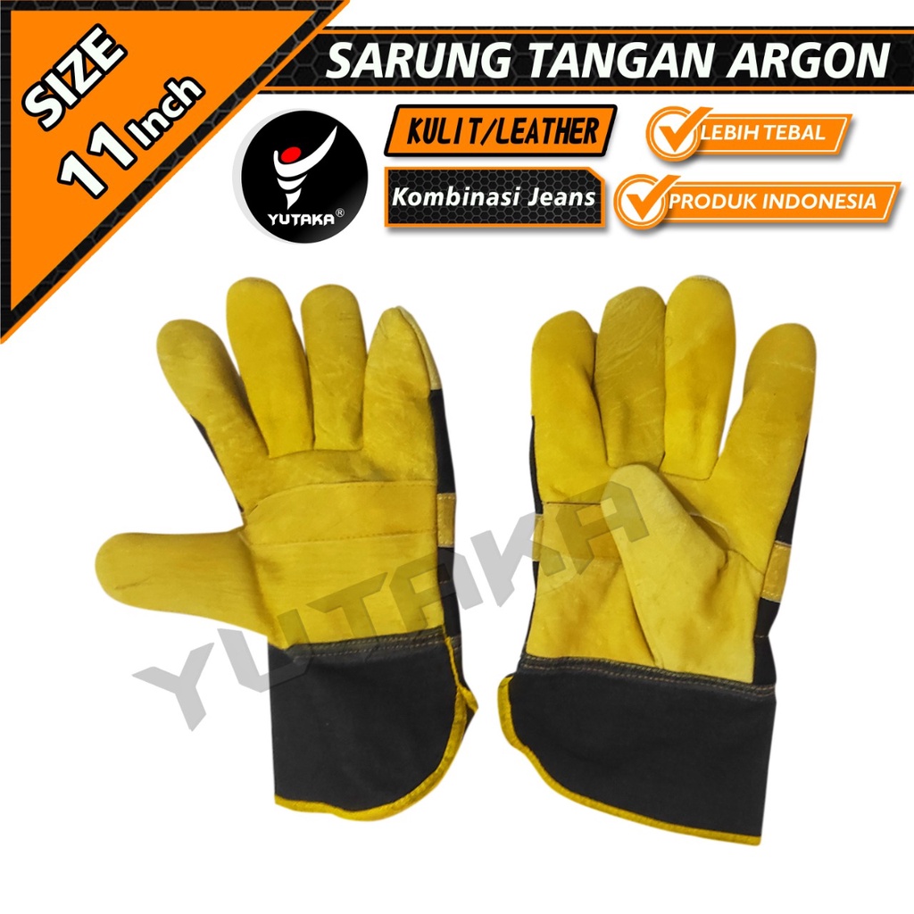 SARUNG TANGAN LAS ARGON KOMBINASI JEANS warna kuning/sarung tangan las Argon murah