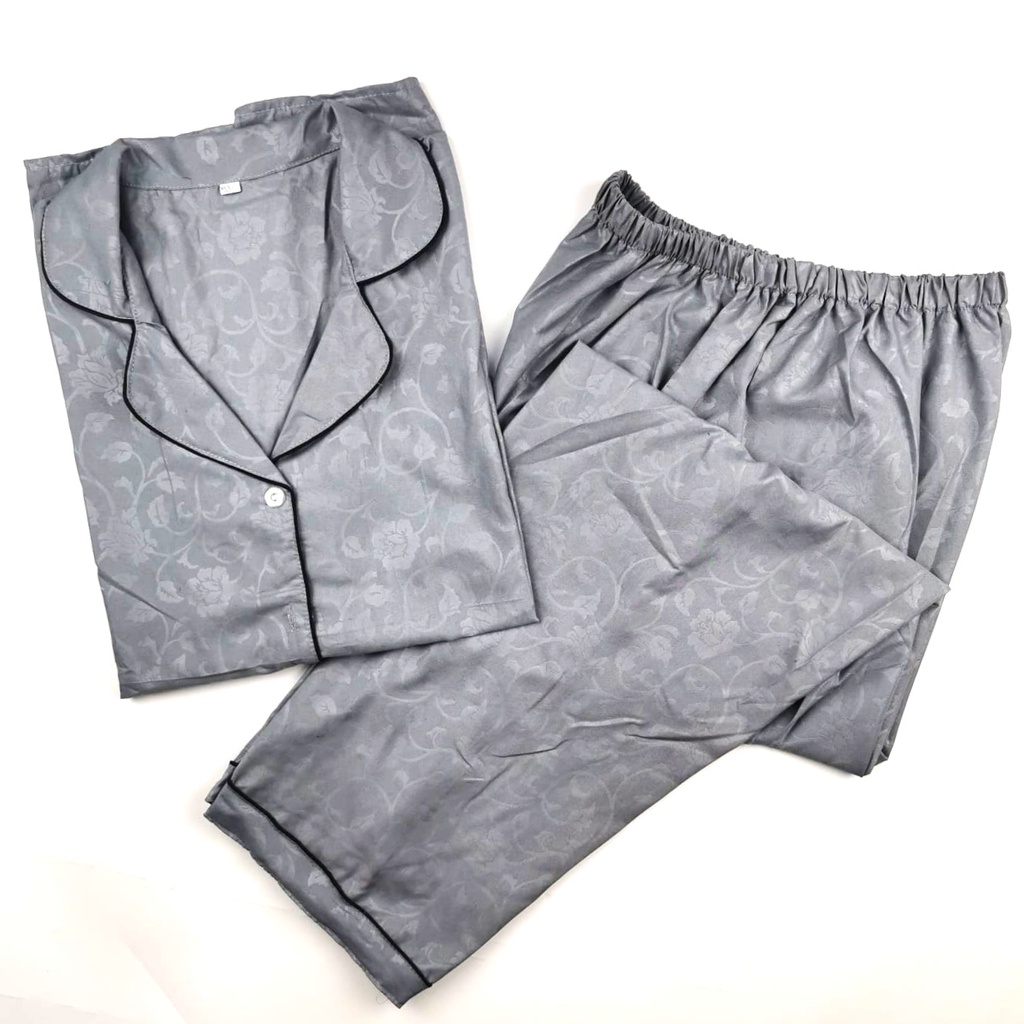 PIYAMA DEWASA JUMBO CP LD 120 cm big size lengan pendek celana panjang lucu-Embos Gray CPJ