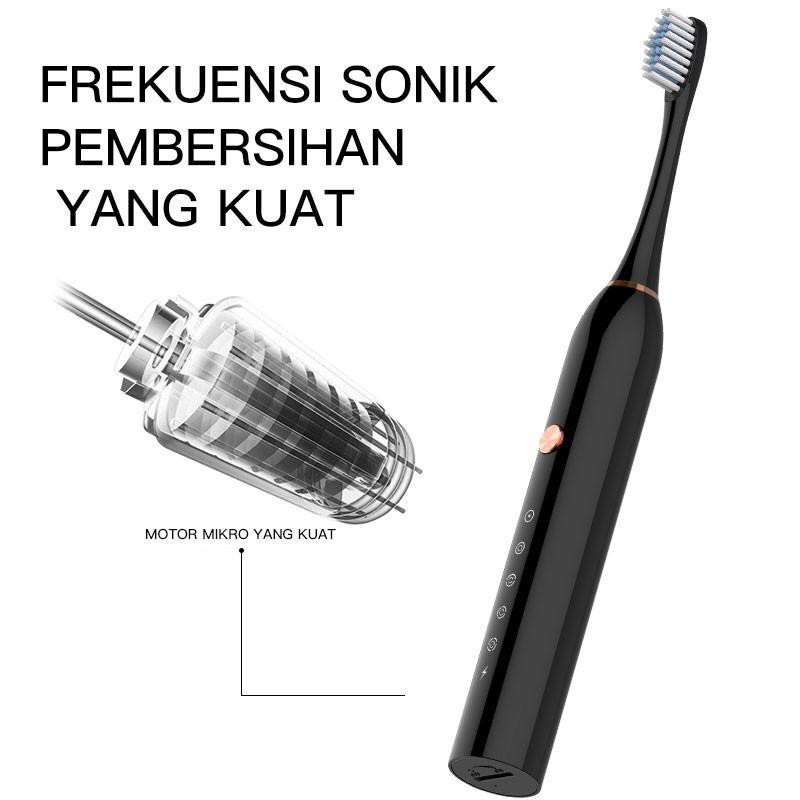 RM-09 Sikat Gigi Elektrik Listrik Otomatis Toothbrush Automatic Waterproof 5 Mode 3 Sikat Lembut