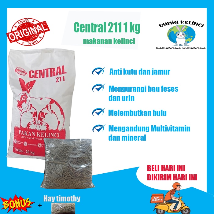 MAKANAN KELINCI CENTRAL 211 1 KG PAKAN PELET RABBIT FOOD