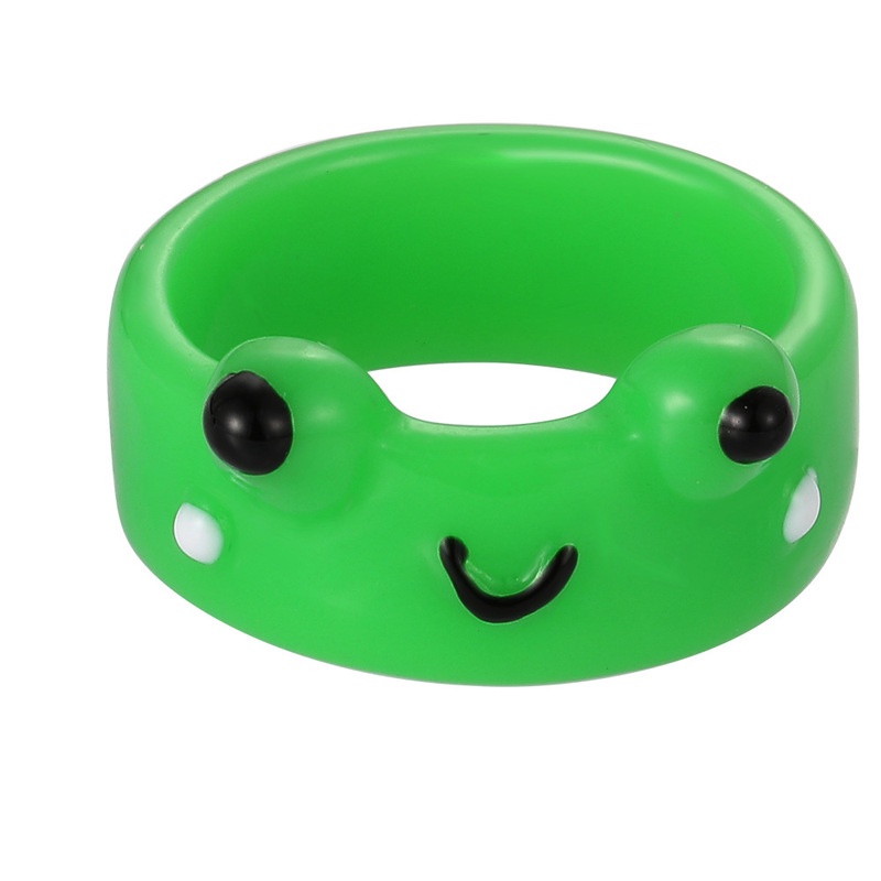 Cincin Jari Telunjuk Bentuk Kartun Kodok Geometris Bahan Akrilik Warna Permen Untuk Wanita