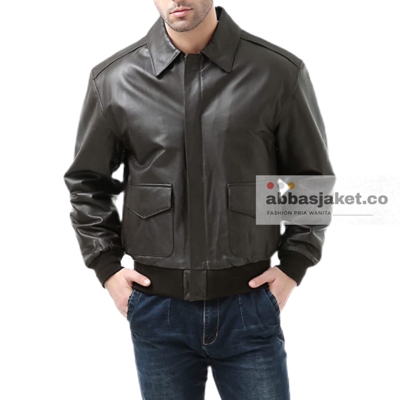 Jaket Bomber Pria Kulit Sintetis Semi Blazer Coklat Tua