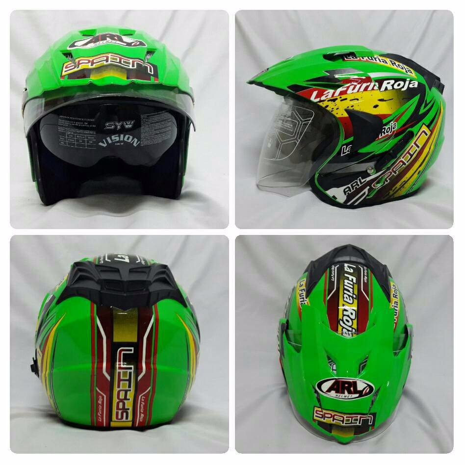 Helm ARL Half Face Double Visor Spain Hijau.