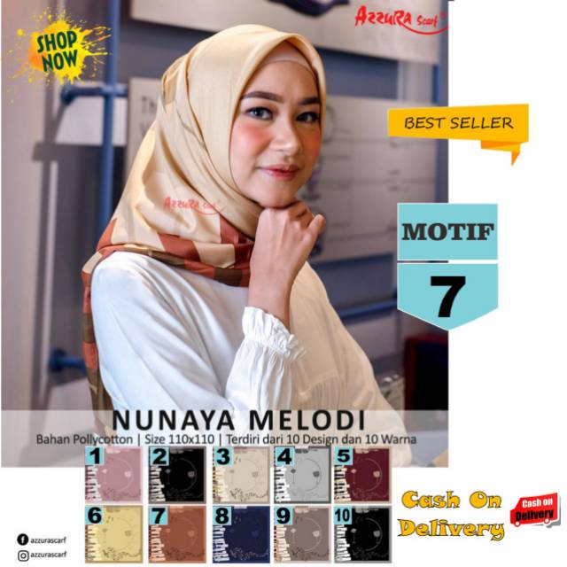 Jilbab Segiempat Nunaya Melodi Motif 7  by Azzura Scarf - Kerudung Hijab Scarf Square Murah Original