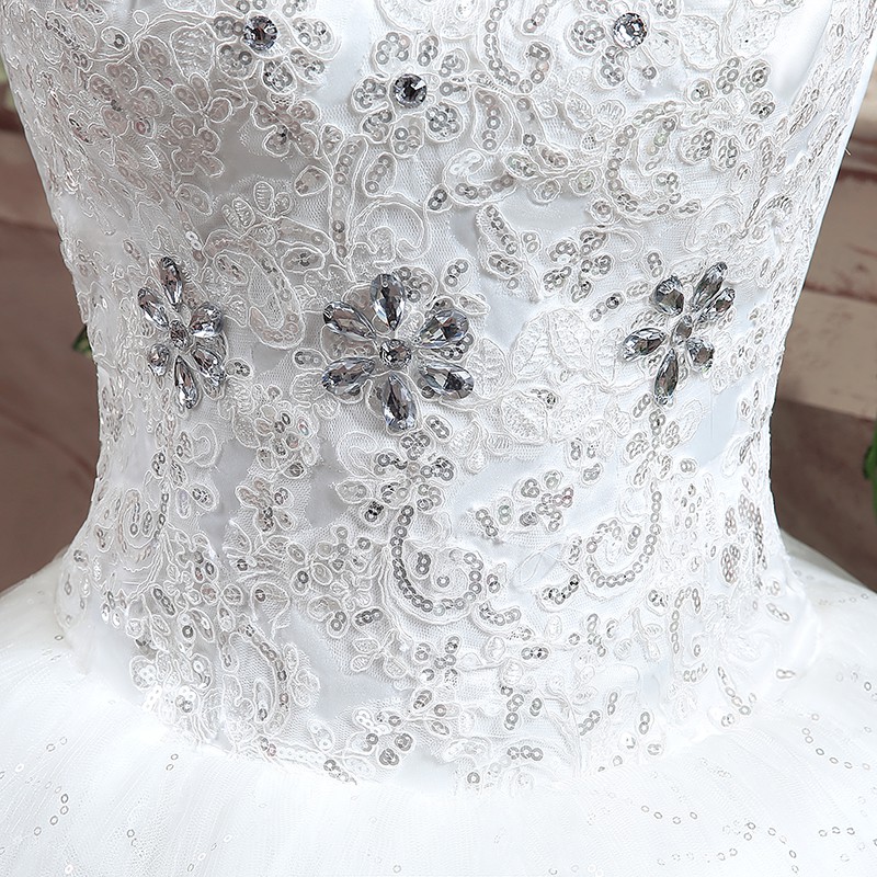 Luxurious White Women Wedding Dress Lace Embroidery Diamond Sequin Bridal Dress Gaun Import Gown
