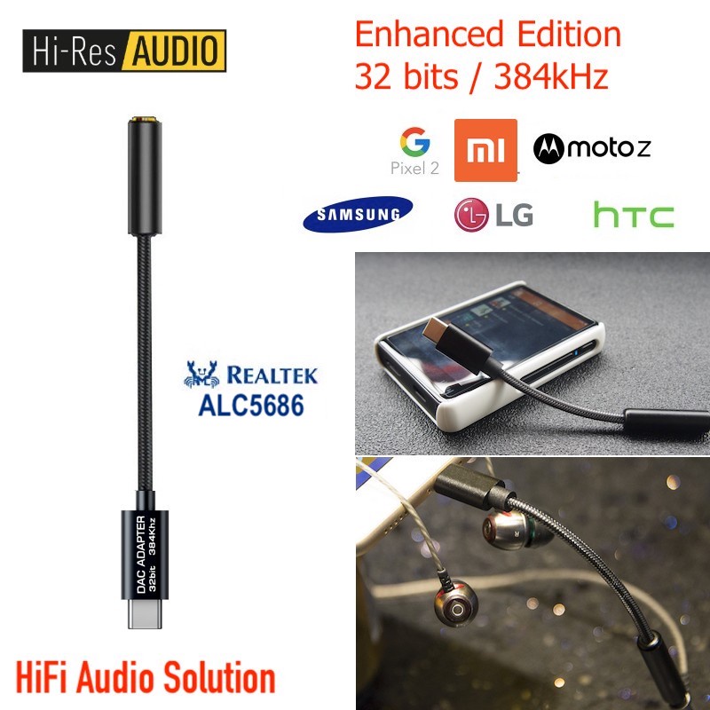 Realtek ALC5686 Hi Res DAC Type C to Jack 3.5mm AUX Audio Adaptor HiFi Sound Quality