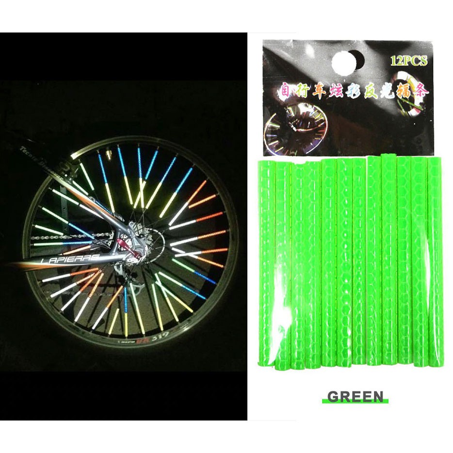 YGRETTE - XC USHIO Stiker Reflektif Mini Velg Jari Ban Sepeda 12 Strip - B-0001 - Green