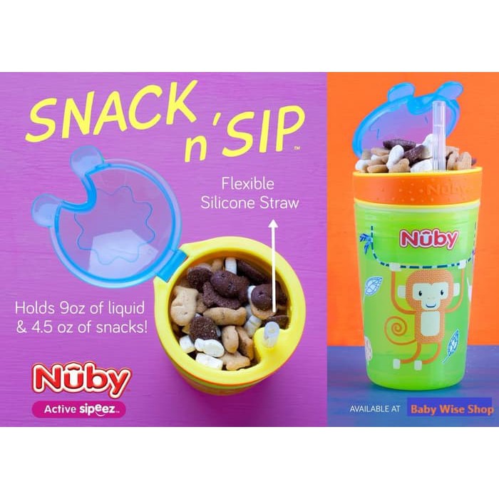 Nuby Snack N Sip Cup With Straw Cover / botol minum anak