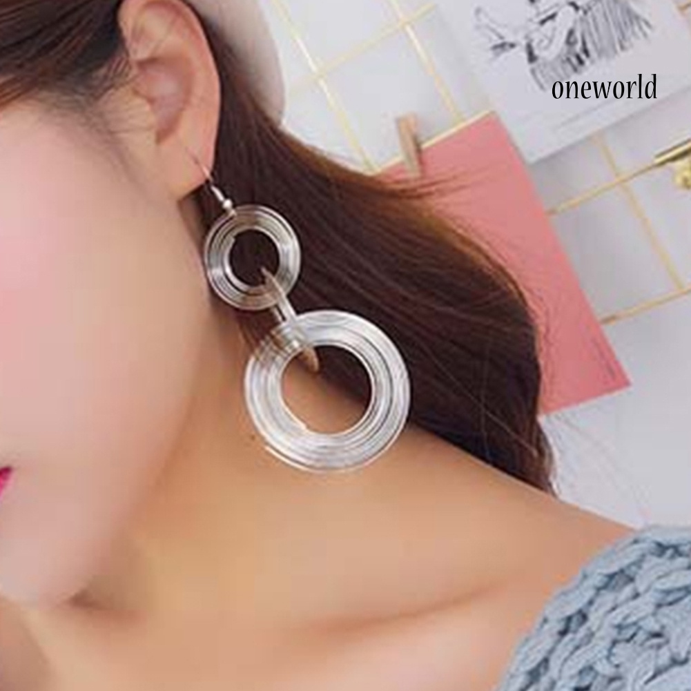 OW@ Vintage Multi Layers Alloy Large Circle Ear Drop Dangle Women Hook Earrings