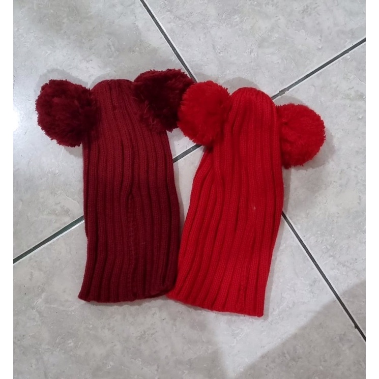 Topi kupluk mickey minnie pom pom