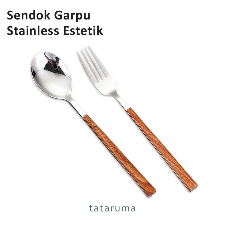 Jual Tataruma Choko Sendok Garpu Cutlery Set Stainless Kayu Estetik