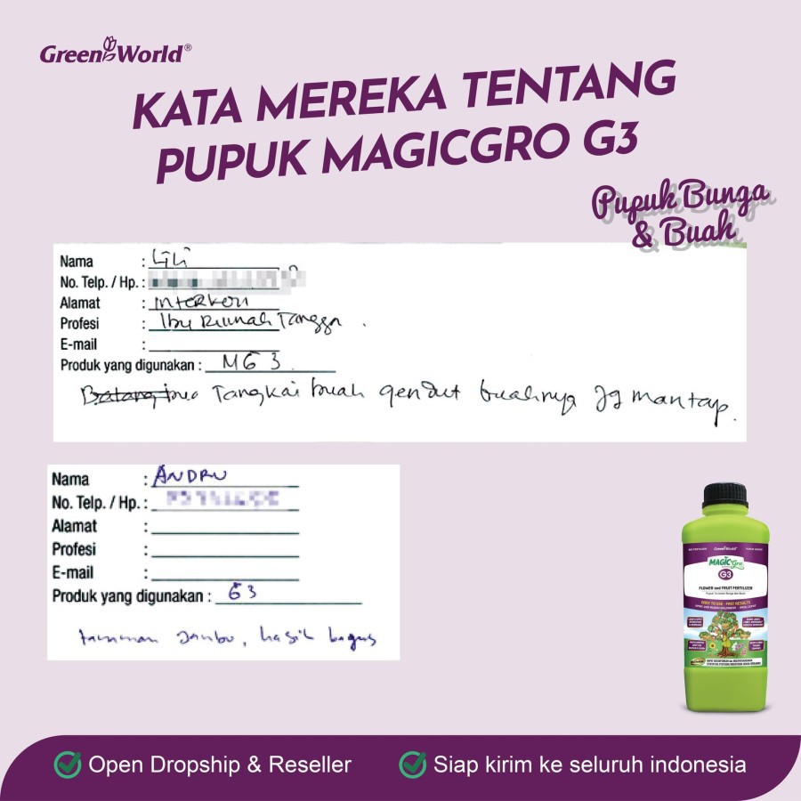 Pupuk Organik Cair MAGICgro G3 - Untuk Bunga dan Buah - FLOWER AND FRUIT FERTILIZER - GREEN WORLD - 1 LITER