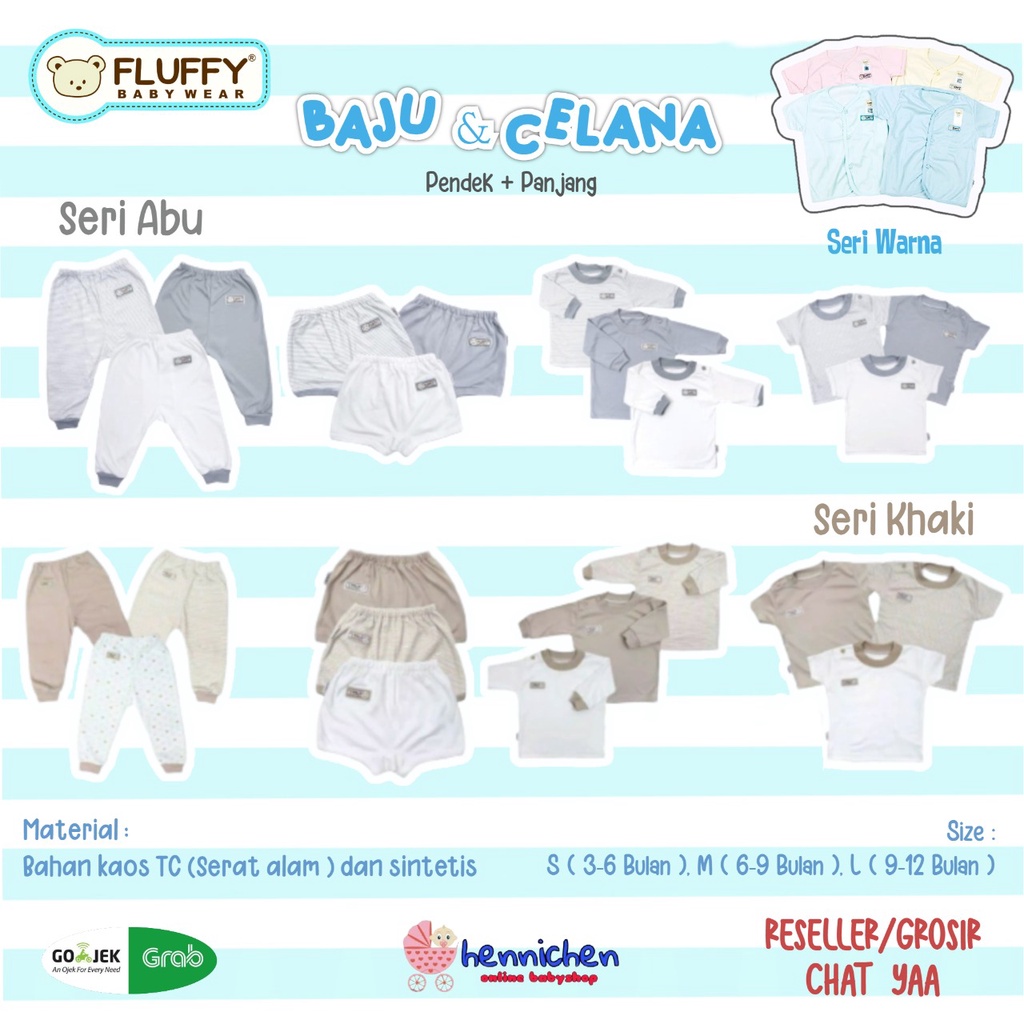 FLUFFY BAJU PENDEK BAJU PANJANG CELANA PENDEK CELANA PANJANG RIB 3 Pcs