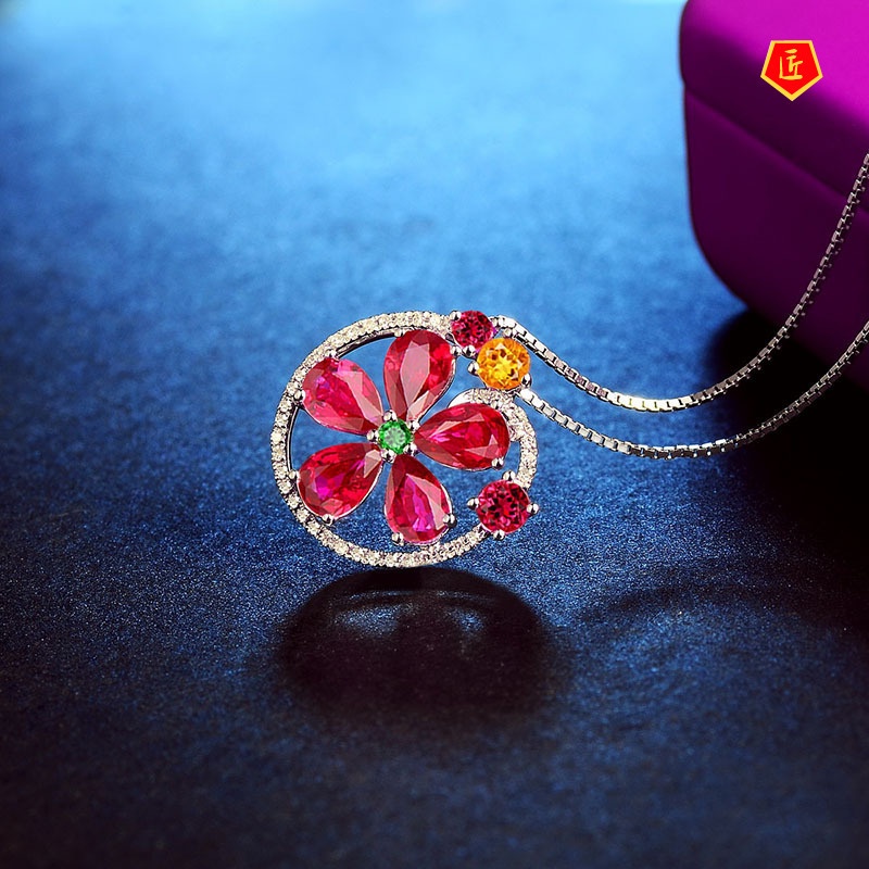 [Ready Stock]Ruby round Pendant Special-Interest Design Fashion