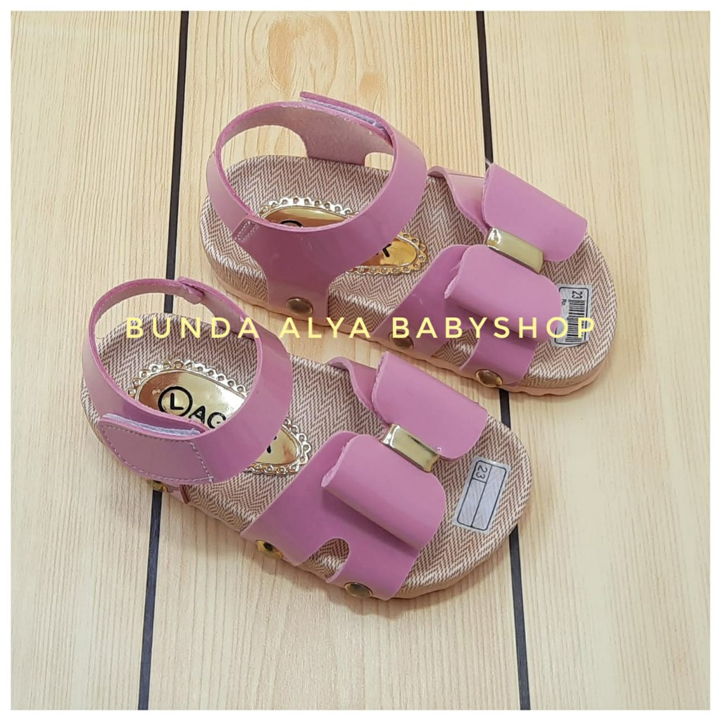 Sandal Anak Perempuan Tali Usia  7 Tahunan Size 33 Pita - Sendal Anak Anti Licin PINK Alas Karet