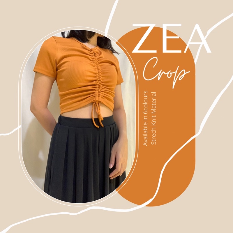 Zea Crop Top | Korean Style Crop Top Tali Serut Premium | Crop Top Rajut Kekinian