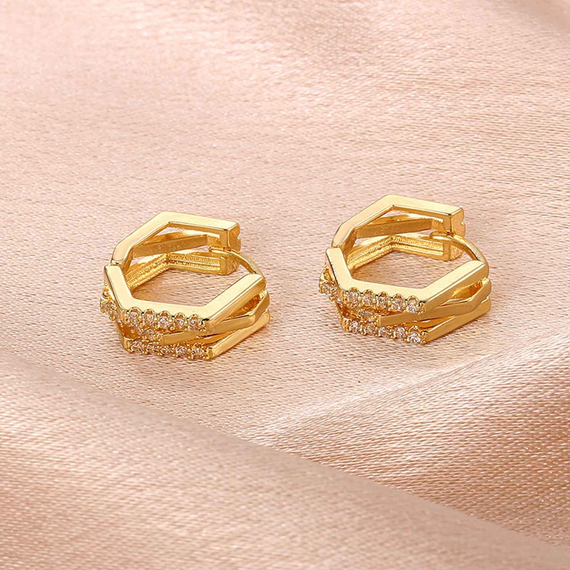 Creative Metal Polygonal Ear Buckles Geometric Inlaid Zirconia Earring For Women Simple Daily Wear Jewelry Accessories