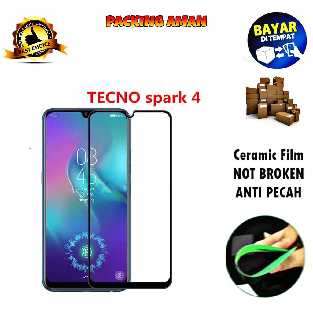 Tempered Glass Tecno Spark 4 2019 FULL COVER FULL SCREEN Ceramic Film Anti Gores