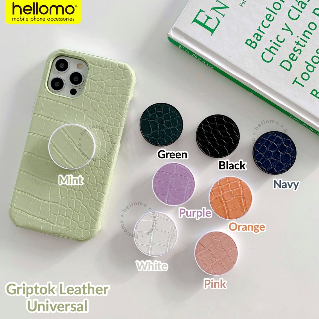 Griptok Hp Leather Socket Grip Tok Phone Holder Motif Kulit Stand Hp