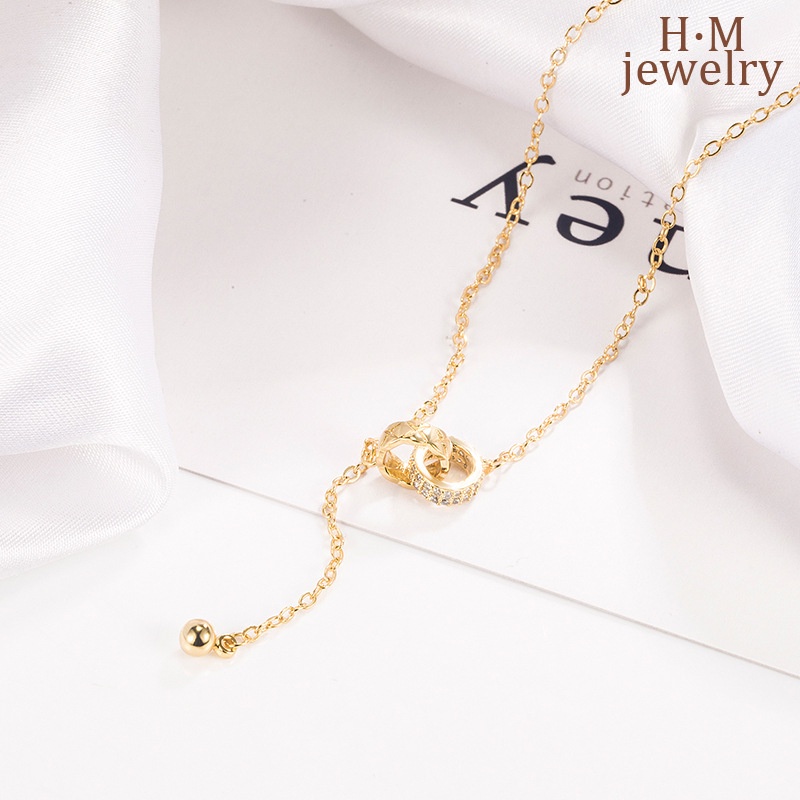 Kalung Rantai Sterling Silver 925 Dengan Liontin Cincin Berlian Imitasi Untuk Wanita