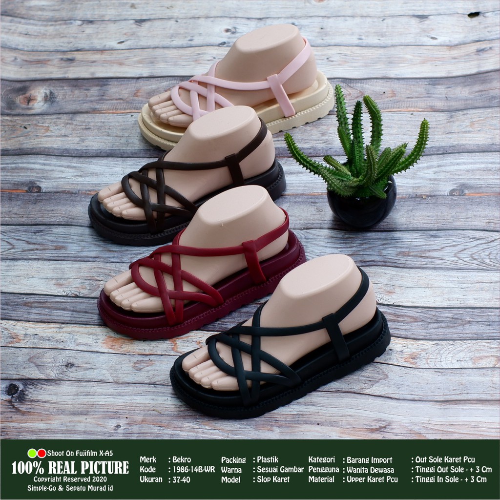 SEPATU SANDAL TALI KARET WANITA IMPORT BEKRO 1986 14B &amp; 1986 2B 37- 40