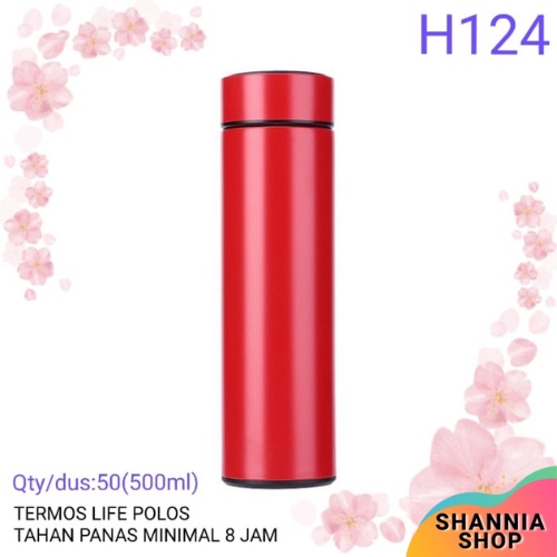 H124 [MERAH] Termos Life Polos / Thermos Botol Minum Stainless Steel Anti Karat 500ml