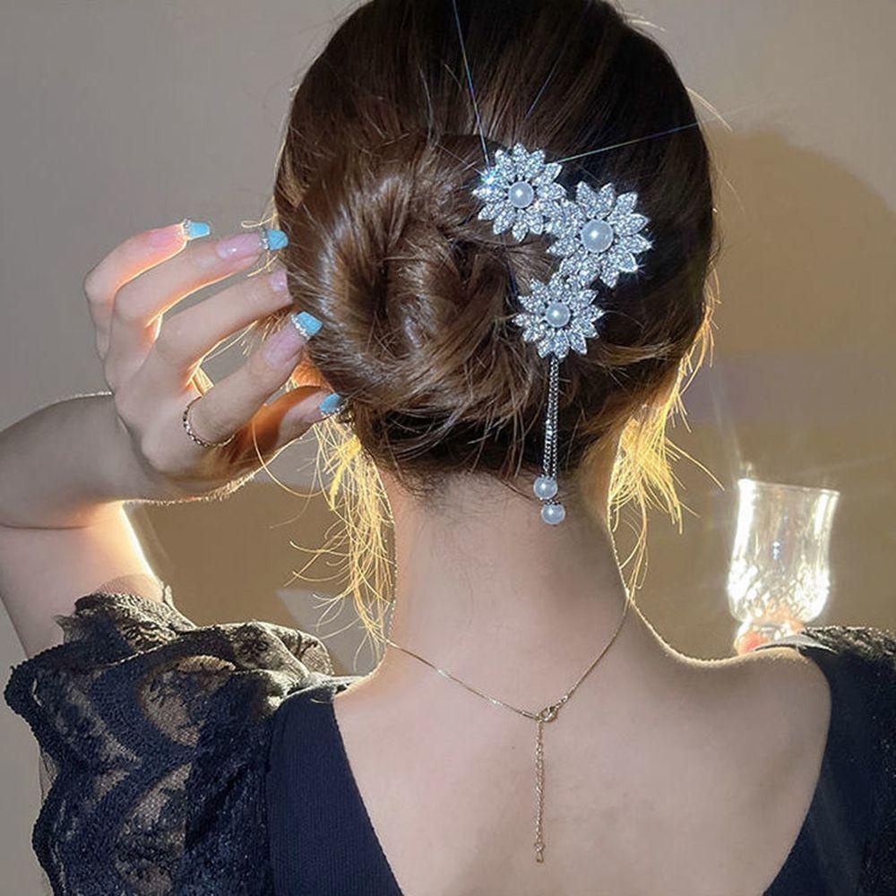 Agustina Gaya Kuno Jepit Rambut Wanita Gadis Aksesoris Rambut Bunga Pengantin Hiasan Kepala Gaya Cina Hiasan Kepala Berlian U Berbentuk Jepit Rambut