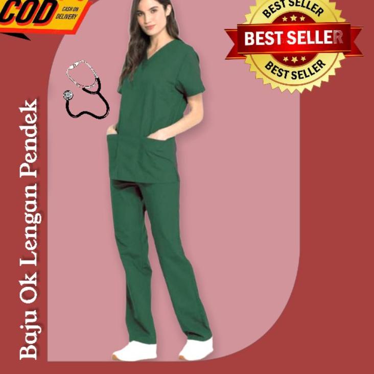 Modern.. Baju Ok Oka Scrub Seragam Kerja Wanita Pria Lengan Pendek American Drill Size S M L XL Warn