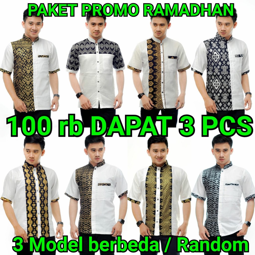 PROMO PAKET 100 RB DAPAT 3 PCS KOKO LENGAN PENDEK DAN PANJANG KOKO KOMBINASI BATIK KOKO HADROH MODERN KOKO MURAH