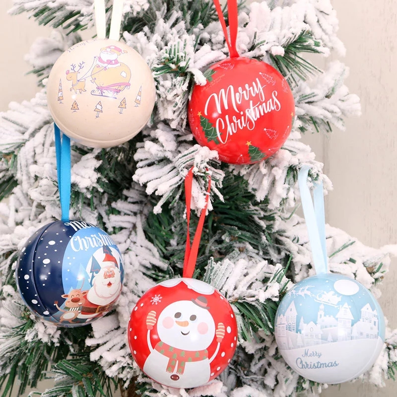 1Pc Christmas Tree Metal Candy Round Ball Pendant/Christmas Gift Iron Storage Jar Box/Xmas New Year Kids Gift Packaging