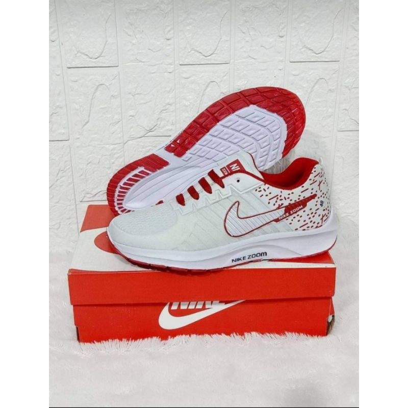 CUCI GUDANG Sepatu IMPORT Nike putih REAL PICT 1000% | Sepatu Running Cewek tebal dan empuk-Merah