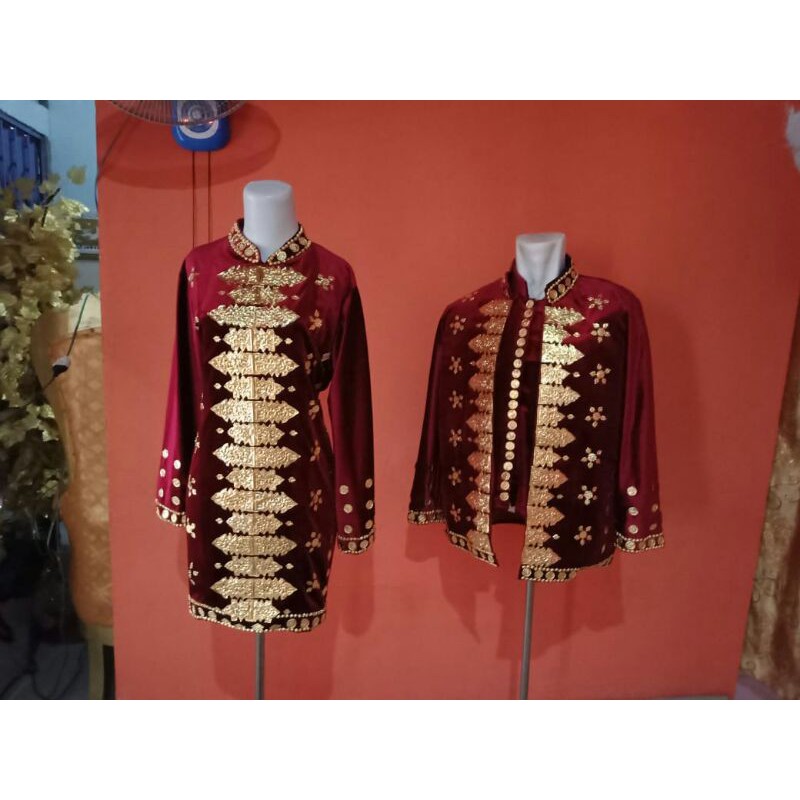 baju bludru pengantin palembang motif puncak rebung dan tabur kombinasi