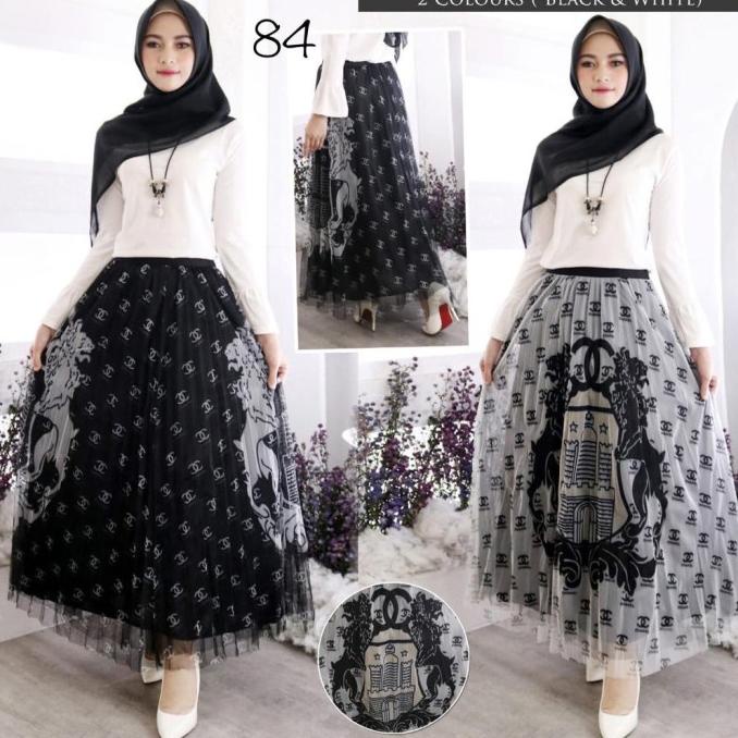 Rok Tutu Panjang Branded Printing / Tutu Maxi Skirt Import - Katlyn - Channel Black