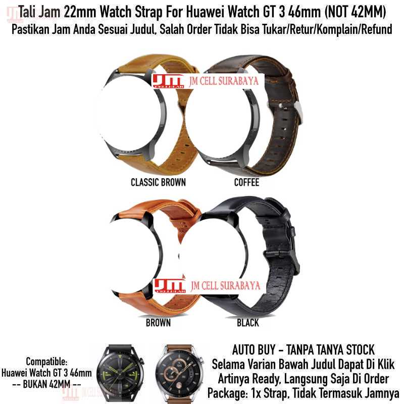 Watch Strap Huawei Watch GT3 GT 3 46mm - Tali Jam Tangan 22mm Genuine Leather Kulit