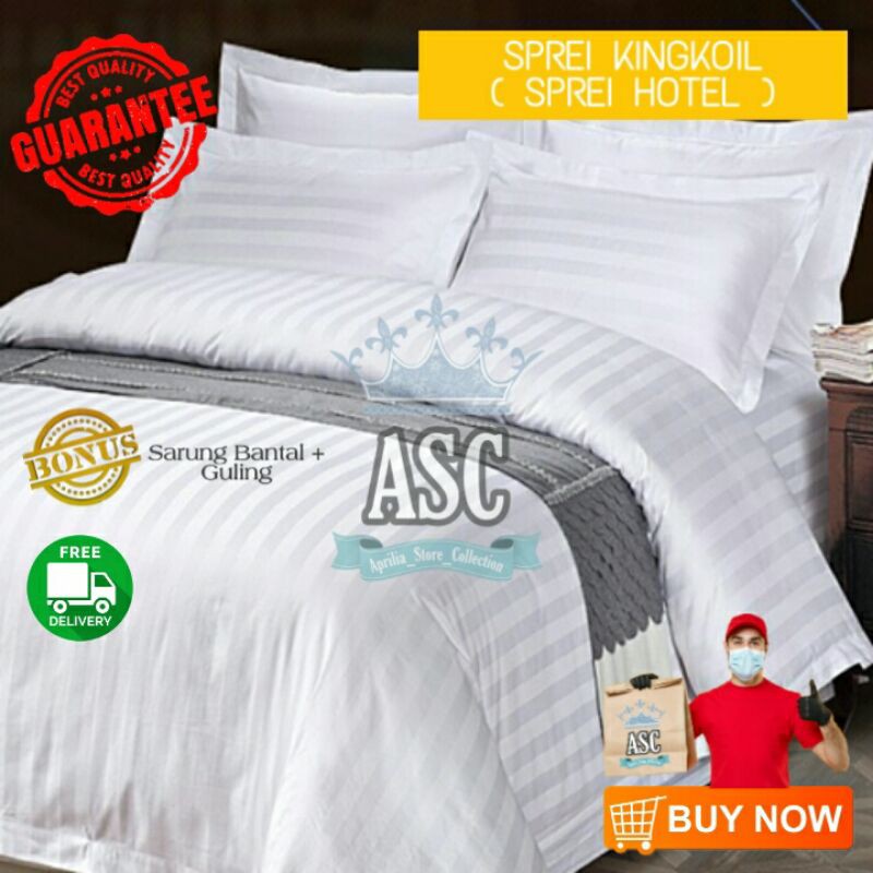 Sprei King Koil Seprai Hotel Kingkoil Cover Spring Bed Matras Bahan Dobby Premium Warna Putih Uk.120