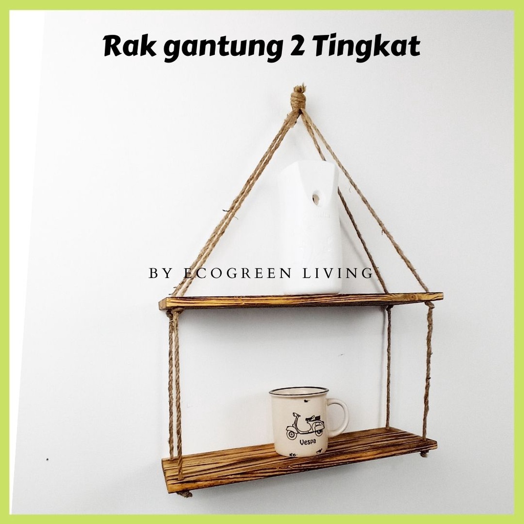 Ecogreen - RAK DINDING MINIMALIS VINTAGE 2 TINGKAT TALI GONI RUSTIC