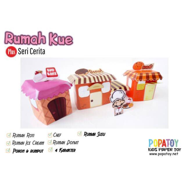 Rumah Kue Popatoy Papercraft, Mainan Kertas, Mainan Bongkar Pasang, Paper Craft Mainan Edukasi