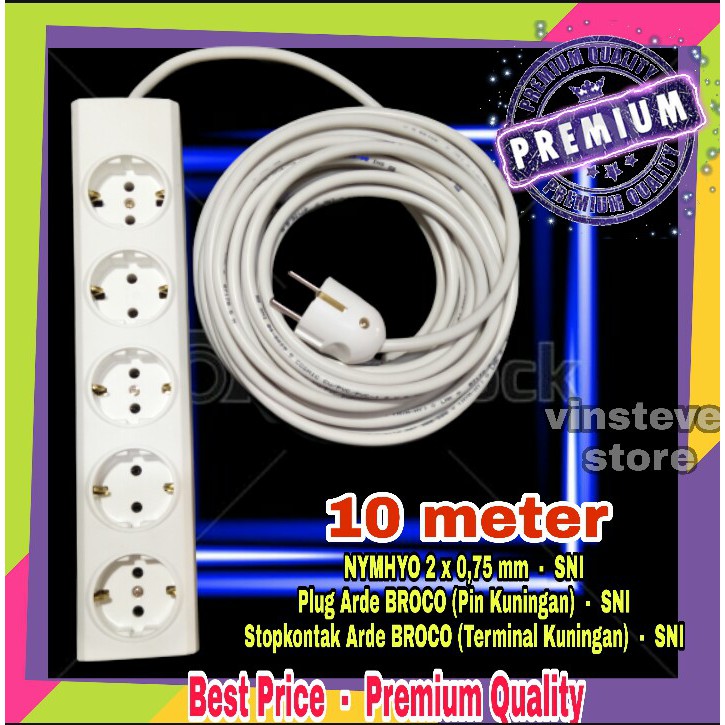 Stop Kontak Kabel BROCO 5 Lubang 10 Meter