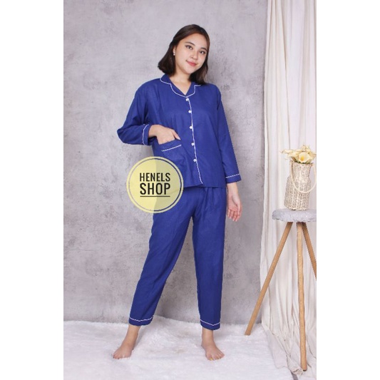 HENELS PIYAMA DEWASA | BAJU TIDUR DEWASA | BISA COD | PIYAMA WANITA | KATUN | PAKAIAN TIDUR | PIYAMA PENDEK | PIYAMA PANJANG | PIYAMA XL | BAJU TIDUR WANITA | PIYAMA BTS BT21-PP EMBOS BIRU