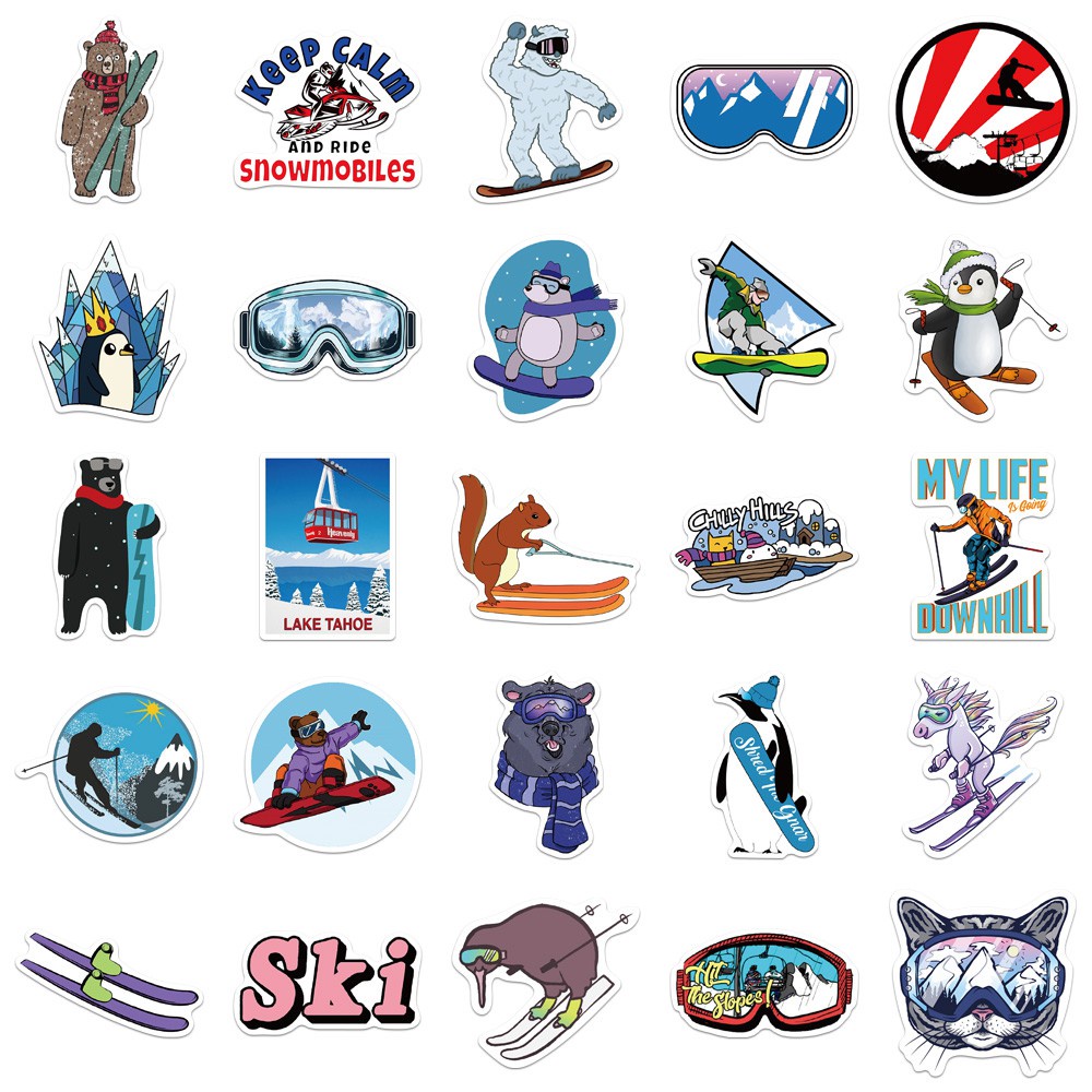 50PCS Cartoon Outdoor Extreme Ski Sports Sticker Luggage Notebook Hand Account Graffiti Decoration Kids Toy