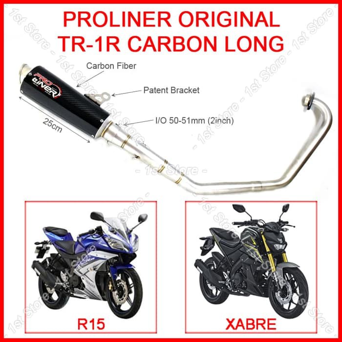BARANG TERBAIK ProLiner TR-1R Carbon Long Knalpot Racing R15 V2 Xabre Ori Asli Karbon racing balapan