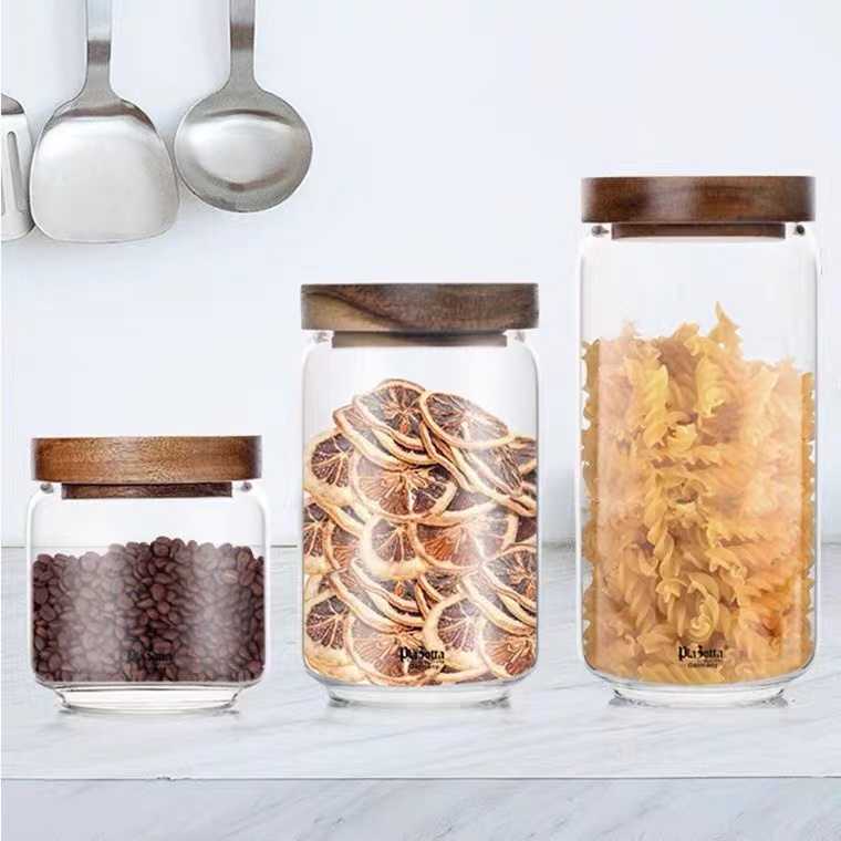 Toples Kaca/Toples Makanan Ringan Tutup Kayu Wadah Makanan Kedap Udara/Acacia Wooden Airtight Jar